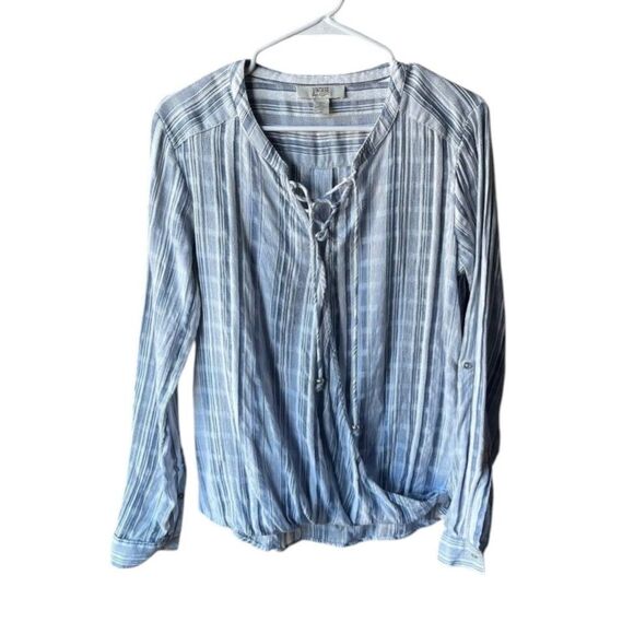 Vintage America Tunic Blouse Women's Medium Lace Up Wrap Roll Tab Sleeves Hi Low - Picture 1 of 9
